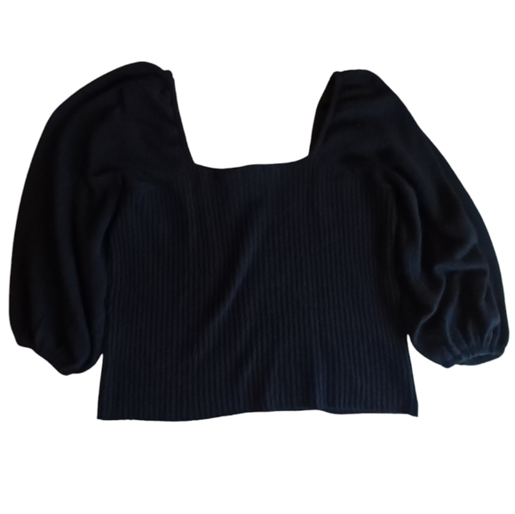 Halogen Puff Sleeve Square Neck Wool Blend Black Sweater 3X - Picture 3 of 7